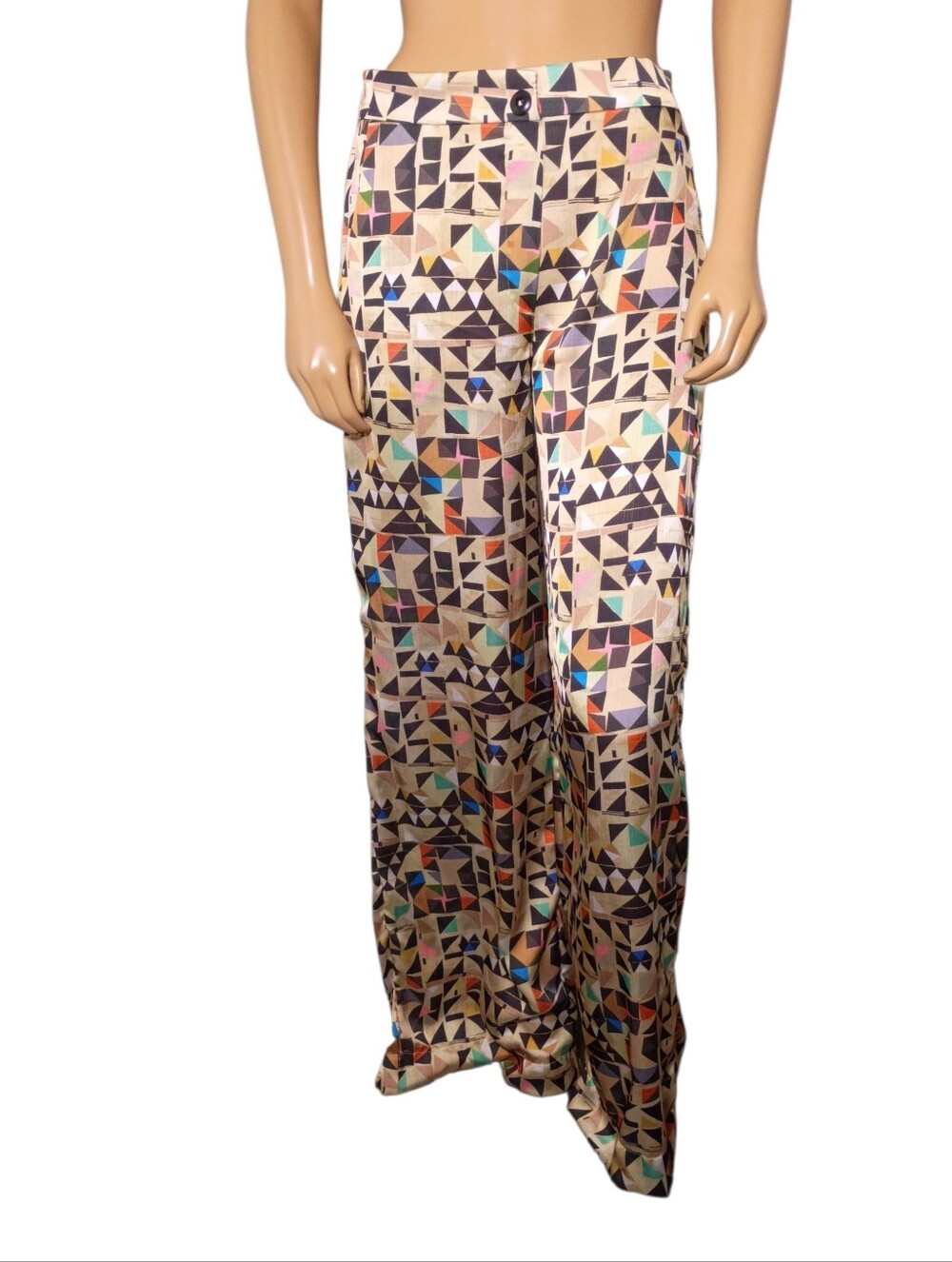 Aldo Martins Wide-Leg Geometric Print‎ Pants - Cream, Black, Teal, Coral